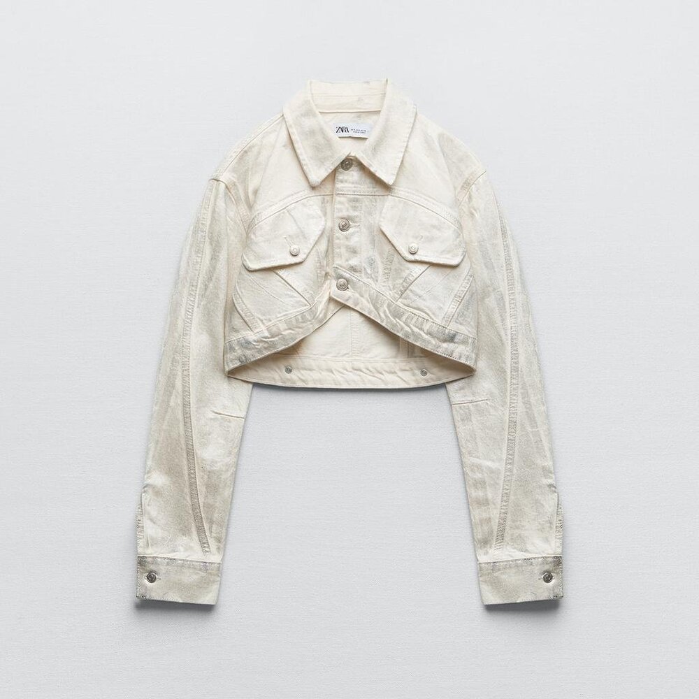 Zara Metallic Cropped Denim Jacket & Jeans 2 Pc Set